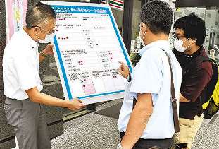 求職者にアンケートをする愛労連のメンバーら＝中区のハローワーク名古屋中で